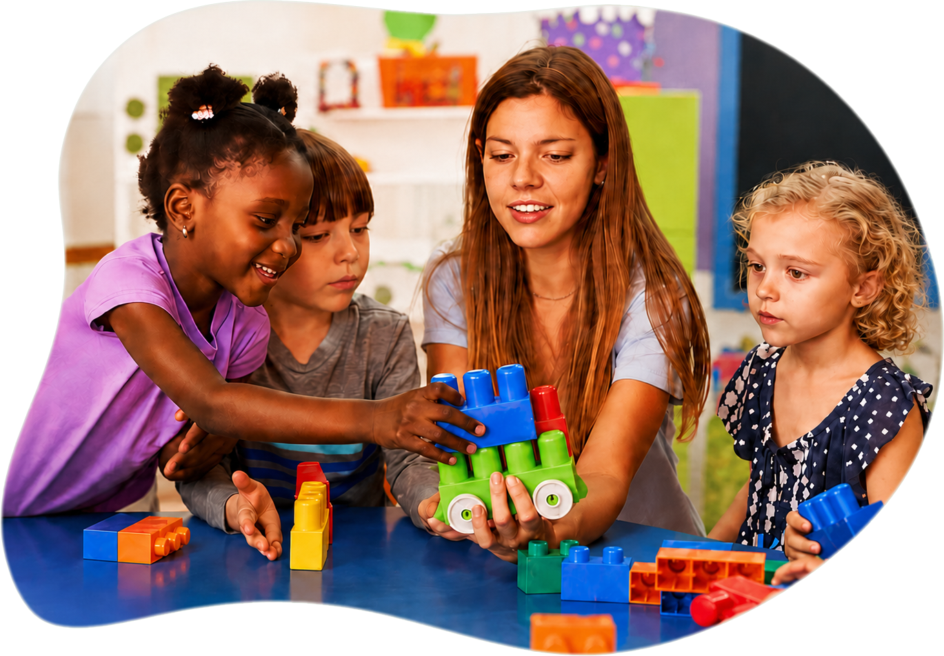 Crianças brincando com a professora